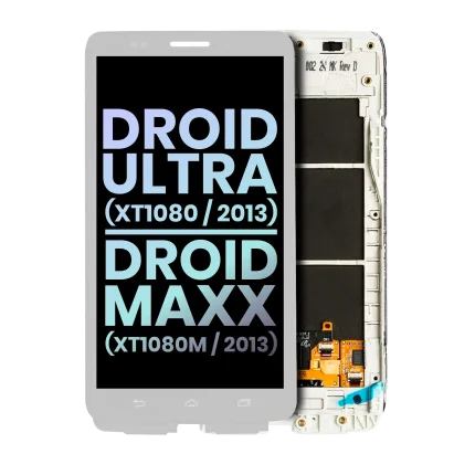 LCD Assembly With Frame Compatible For Motorola Droid Ultra (XT1080 / 2013) / Droid Maxx (XT1080M / 2013) (Genuine OEM) (White)