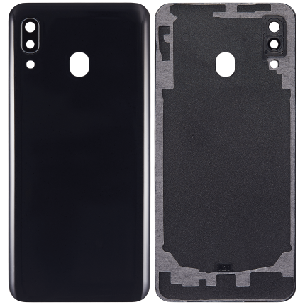 Back cover Glass With Camera Lens Compatible For Samsung Galaxy A20 (A205 / 2019) (Aftermarket Plus) (Black)