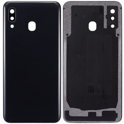 Back cover Glass With Camera Lens Compatible For Samsung Galaxy A30 (A305 / 2019) (Aftermarket Plus) (Black)