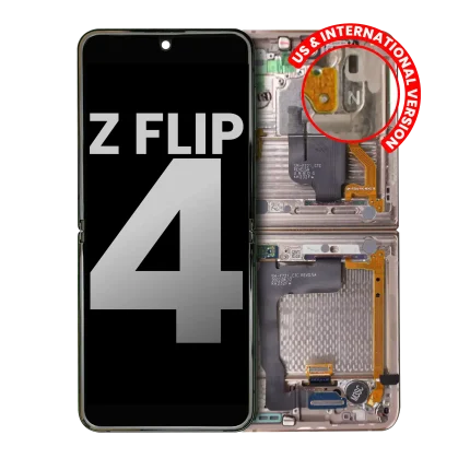 Inner OLED Assembly With Frame Compatible For Samsung Galaxy Z Flip 4 5G (US & International) (Used OEM Pull: Grade A) (Pink Gold)