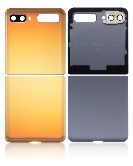 Top & Bottom Back Cover Glass With Camera Lens Compatible For Samsung Galaxy Z Flip 4G (F700) / Z Flip 5G (F707) (Aftermarket Plus) (Mirror Gold)