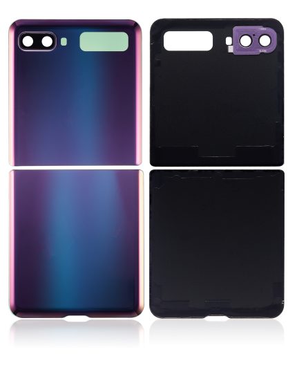 Top & Bottom Back Cover Glass With Camera Lens Compatible For Samsung Galaxy Z Flip 4G (F700) / Z Flip 5G (F707) (Aftermarket Plus) (Mirror Purple)