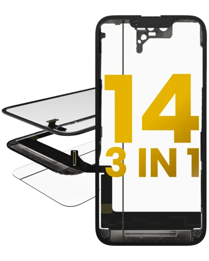 3 in 1  (Glass With OCA Pre-Installed + Frame) Compatible For iPhone 14 (OCA Master)